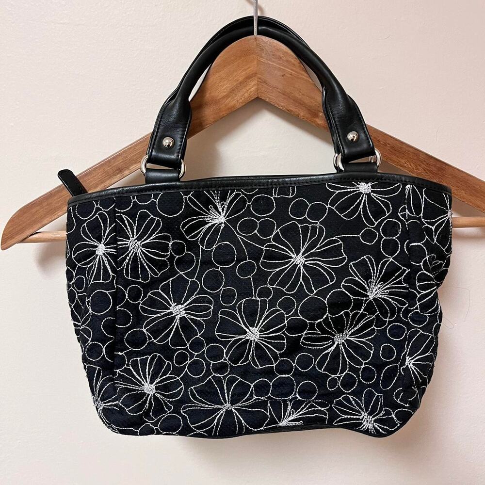 Black and white floral embroidered